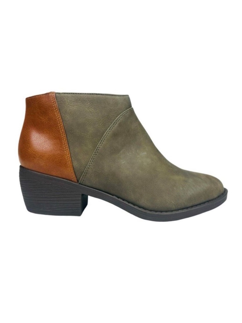 Melrose Avenue Speed Dial Vegan Leather Ankle Booties - Olive/Cognac - Size 7.5